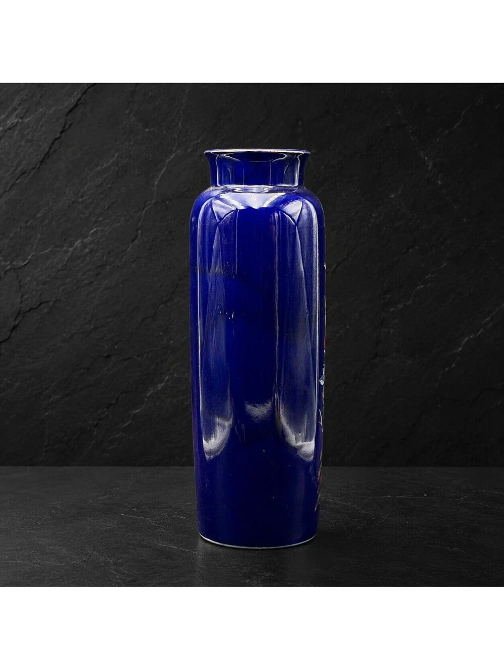 Vintage Imperial Interpur Japan Cobalt Blue Peacock Vase 11